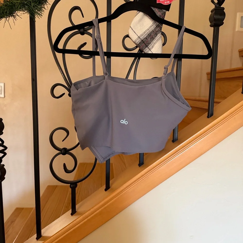 Alo set High-Waist Risk Taker Trouser& Alosoft All Night Tank - Fog - Picture 10 of 12